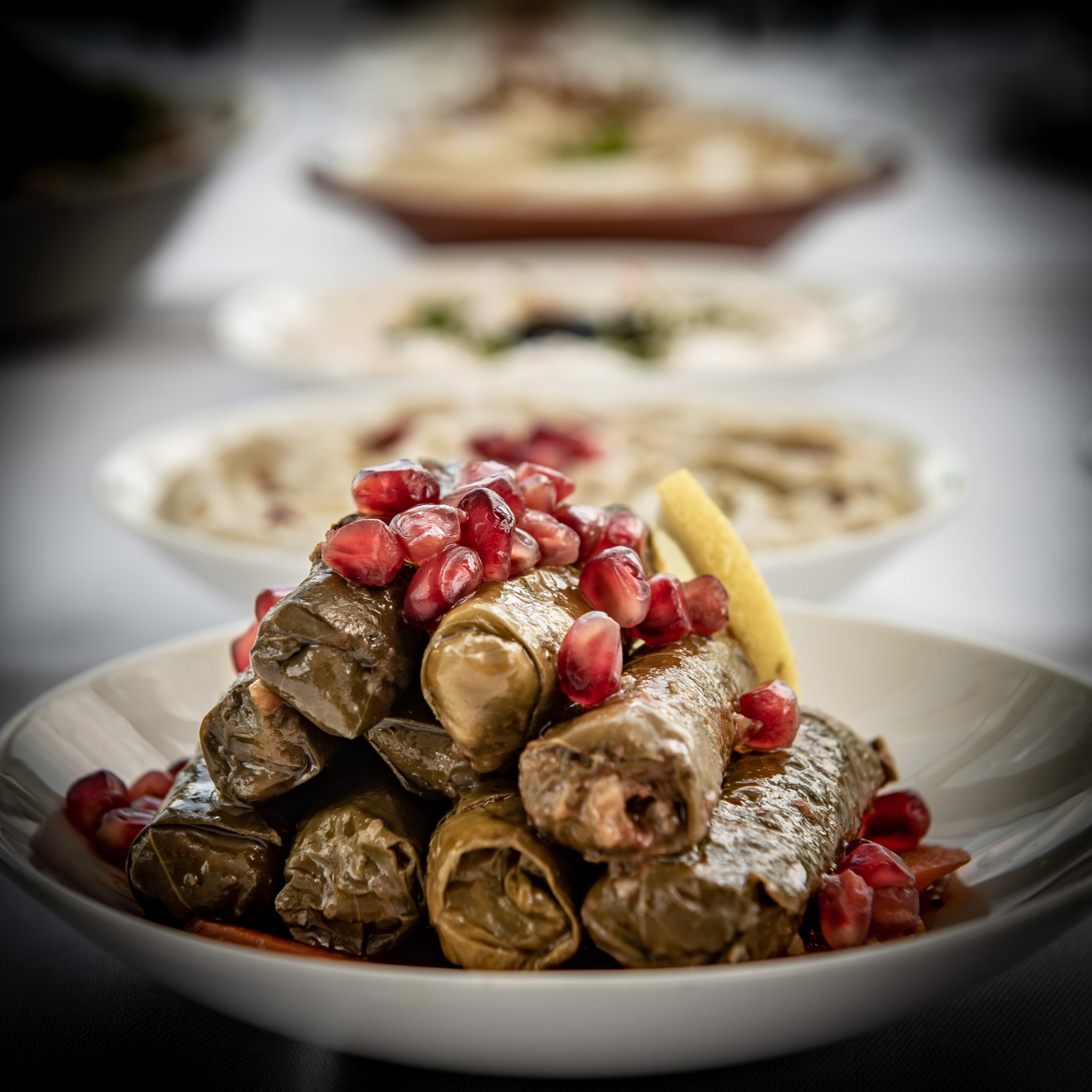 Gevulde wijnbladeren met granaatappel, vegetarische gerechten
